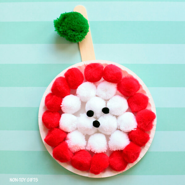 Paper Plate And Pom Pom Core Apple Craft