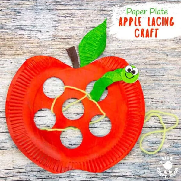 Lacing Apple Craft With Paper Plate For Kids