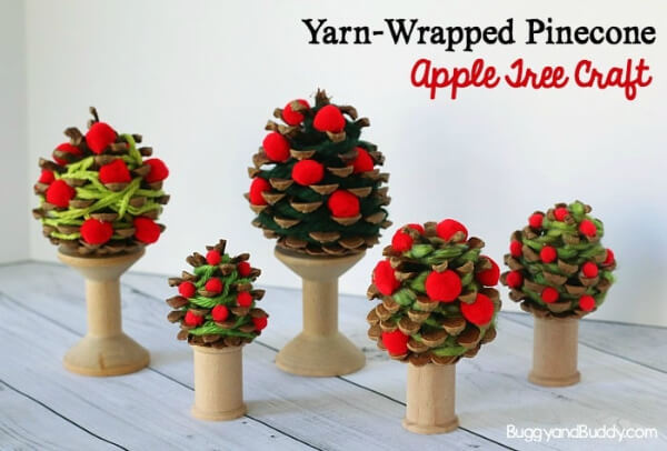 Yarn-Wrapped Pinecone Apple Tree