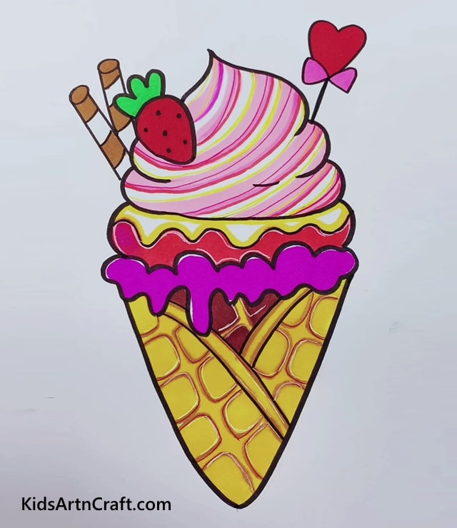 Colorful Strawberry Ice Cream Drawings For Kids