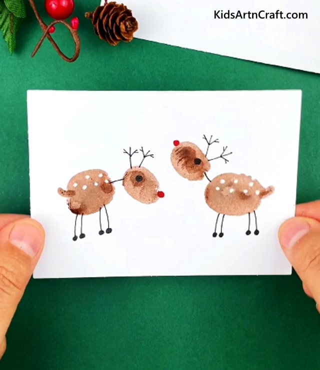 White-Dotted Finger-Painted Cutesy Reindeers
