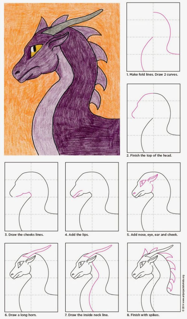 Purple Day Craft Ideas for Preschoolers Draw a Purple Dragon Head