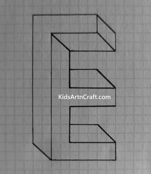 3D 'E' Alphabet Drawing with Pencil Art