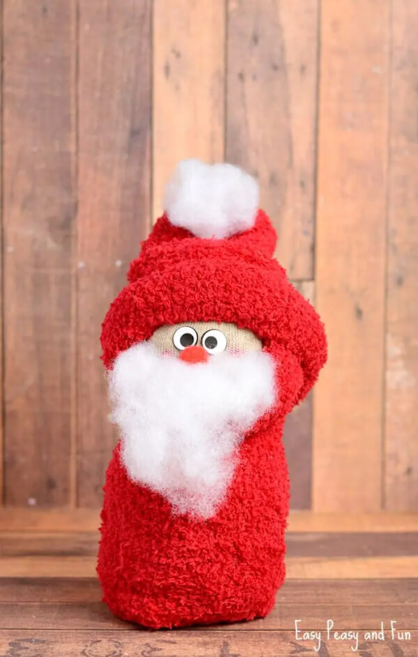 No-sew Sock Craft For Christmas DIY Santa Craft Using Sock, Cotton & Pom Pom