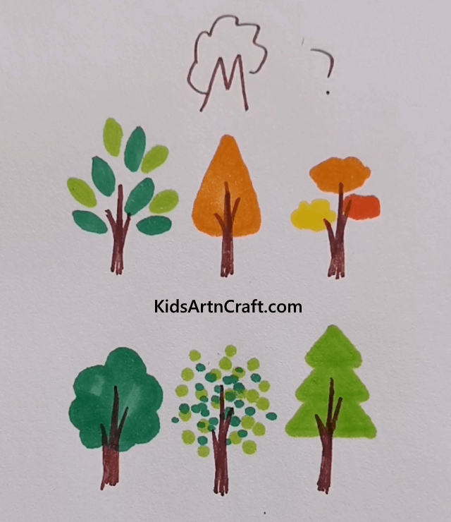 Easy Drawing and Painting Ideas for Kids Different Trees Using Watercolors