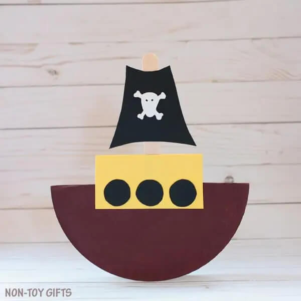 Rocking Paper Plate Pirate Boat Craft For Kids