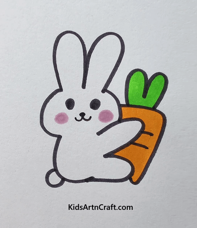 Cute Rabbit with a Carrot Drawing for Kids