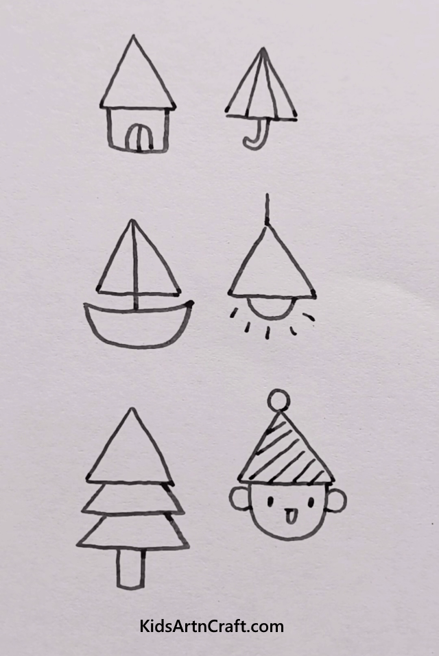 Cute Object Drawing with Triangle Shape Ideas For Kids