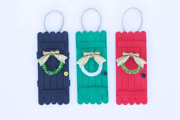 Popsicle Stick Door Ornaments Craft Idea For Christmas