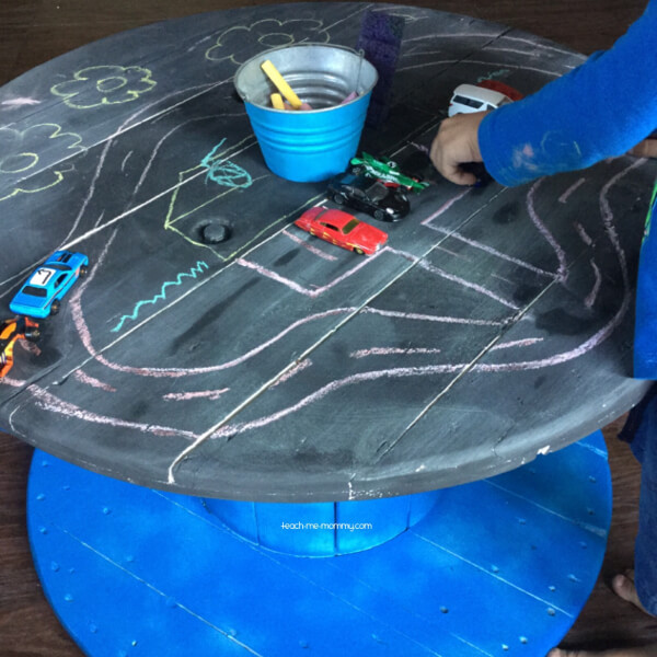 Upcycled Spool Chalk Table Art Activity Idea For Kids