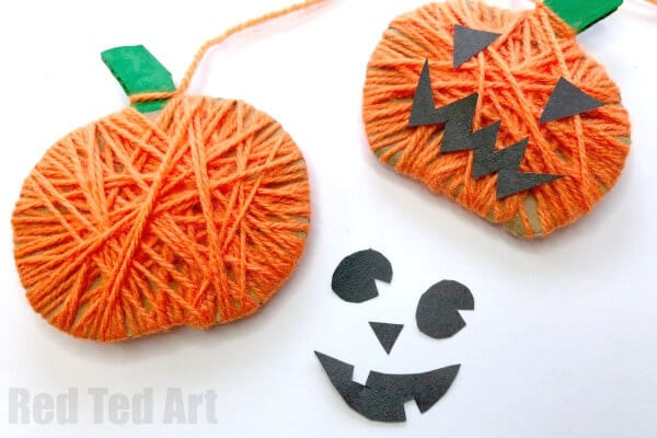 Yarn-Wrapped Jack-O-Lantern For Halloween Pumpkin Crafts & Activities for Kids