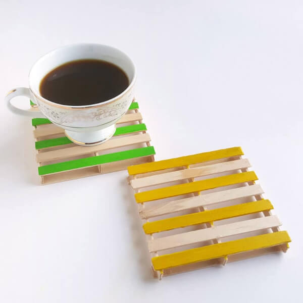 DIY Pallet Coasters Craft idea From Popsicle Sticks For KIds
