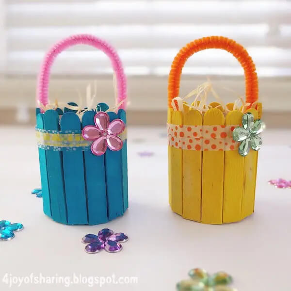 Cute & Easy Easter Basket Popsicle Stick Craft Idea For Preschoolers