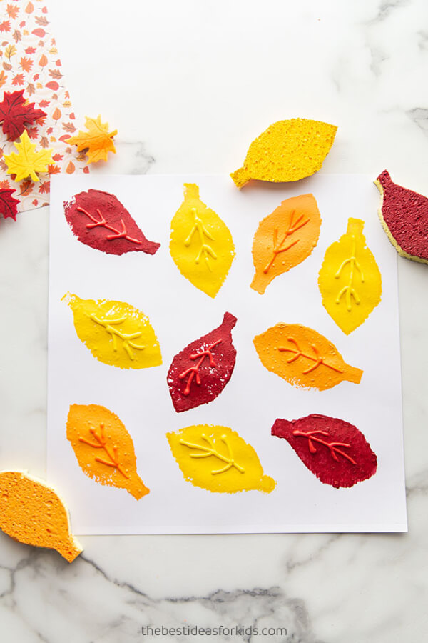 Leaf Sponge Painting Fall Crafts To Make With Kids