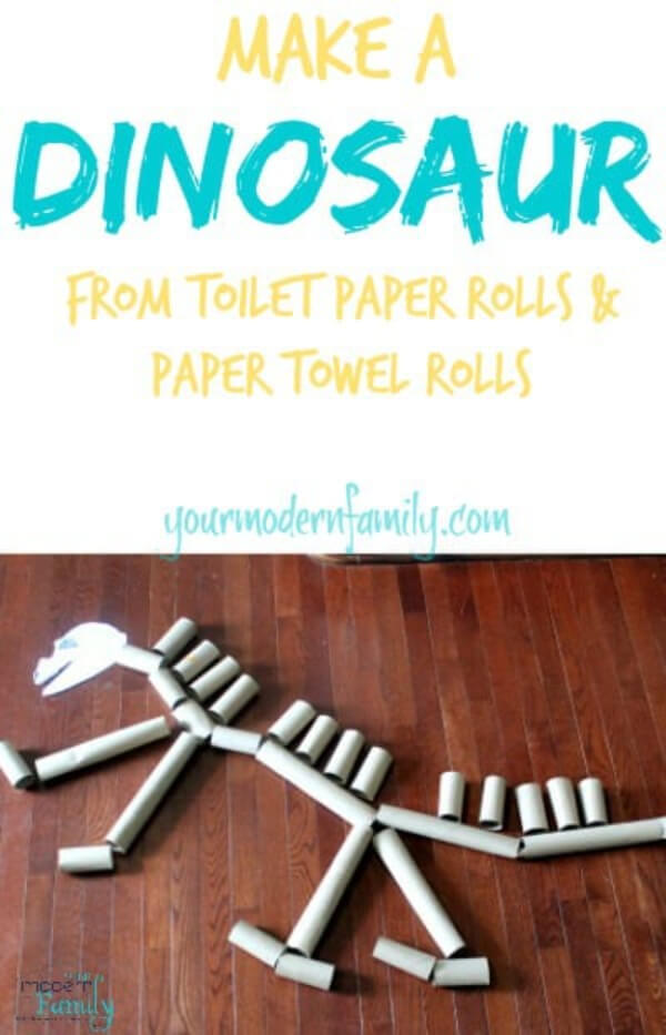 Giant Dinosaur Skeleton Craft Idea Using Toilet Paper Rolls & Paper Towel