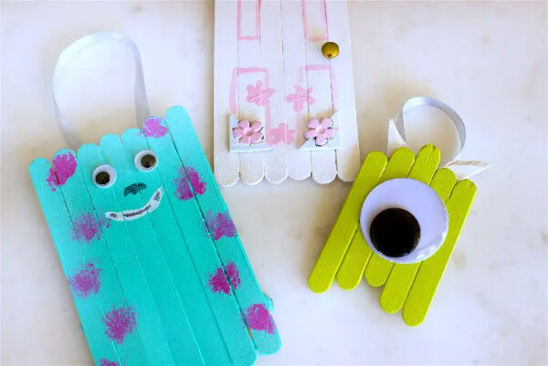  Monsters Inc Popsicle Stick Ornaments Craft Idea For KIds