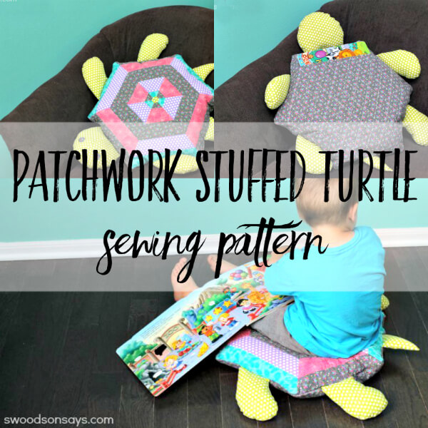 Patchwork Stuffed Mega Turtle Floor Pillow