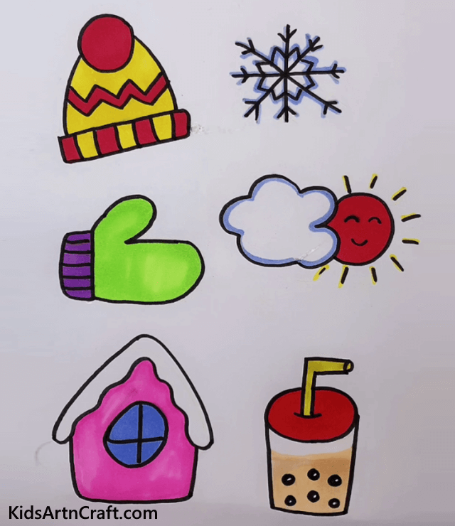 Cute Winter Stuff Drawing For Kids