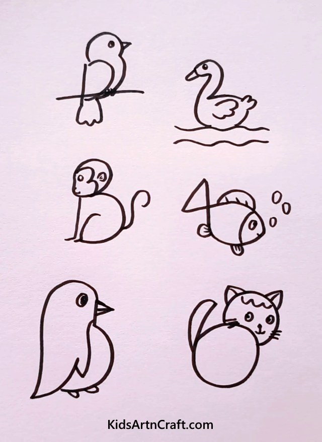 Drawing Ideas For Kids Cute Animals And Birds