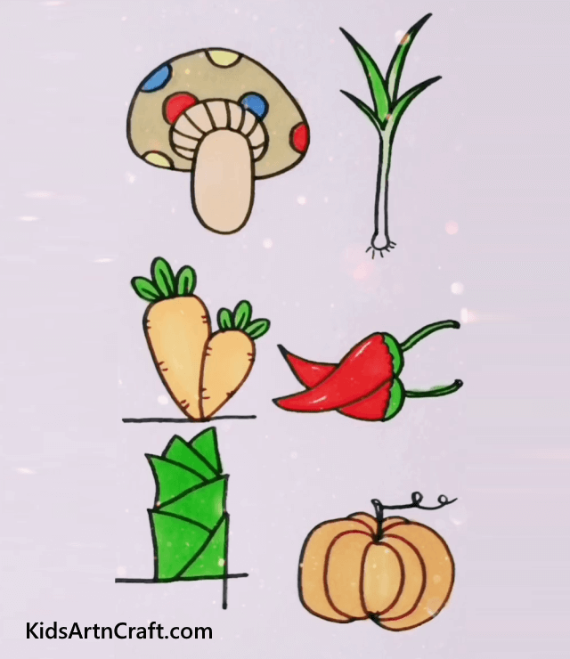 Different vegetables Easy Eatable Drawing Ideas For Kids