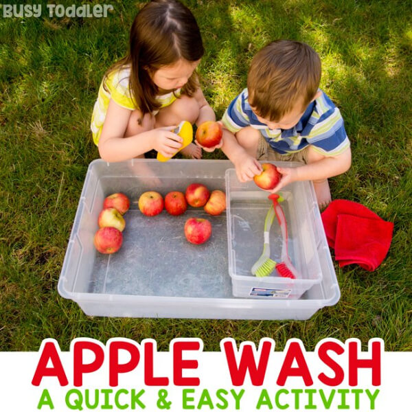 Quick & Easy Apple Wash Activity At Home DIY Stacking Toy For Toddlers