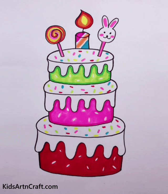 Cute Birthday Cake Drawing For Kids