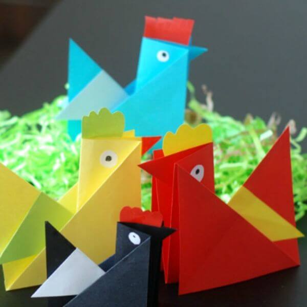 Cute Hen Origami Paper Craft For Toddlers