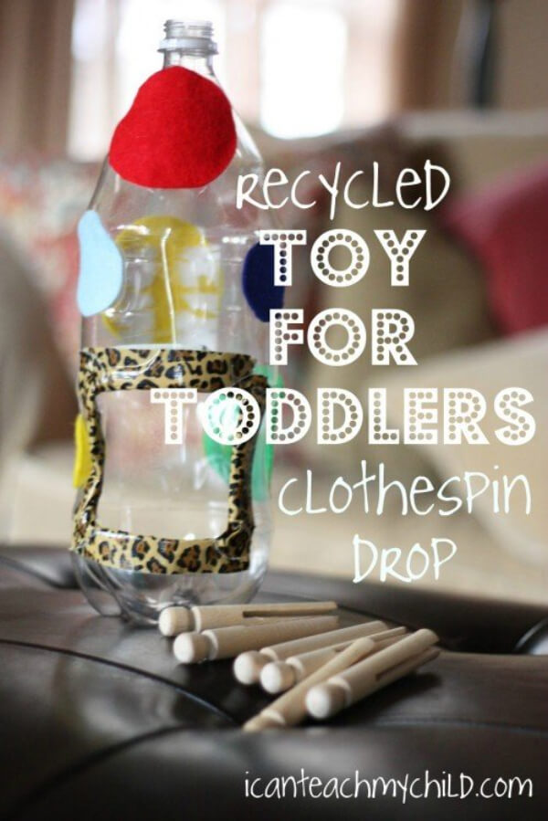 DIY Stacking Clothespin Drop Toy Activity For Toddlers Using Recycled Plastic Bottle 