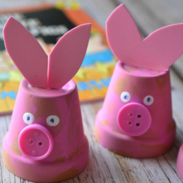 Piggy Projects Ideas For Kids Terra Cotta pot Three Little Pig Craft Activity