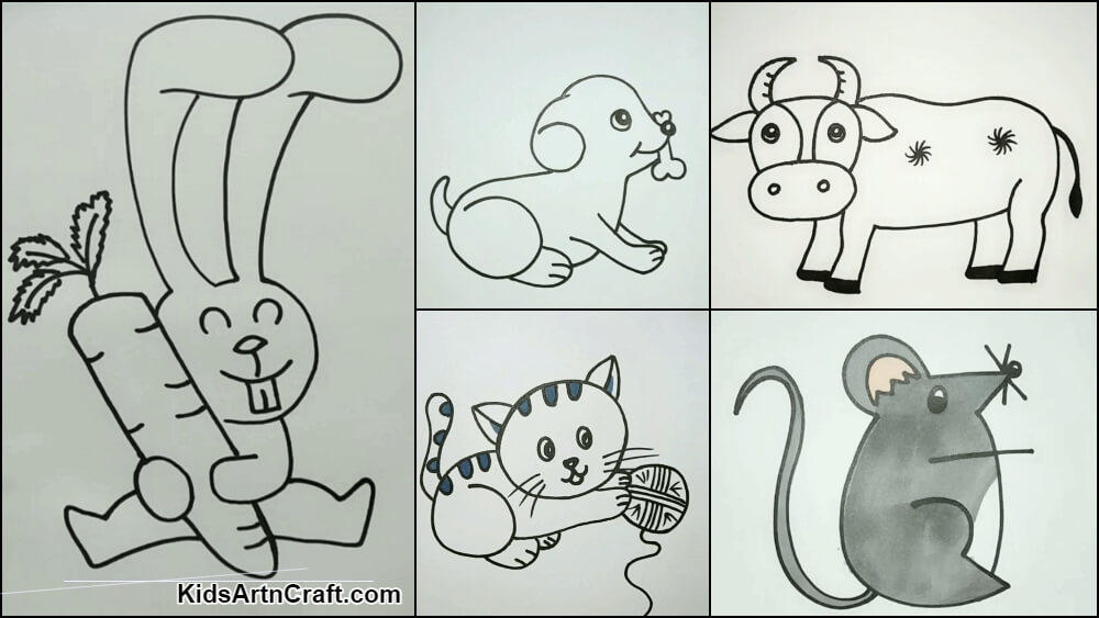 Easy To Draw Cute Animals For Kids - Kids Art & Craft