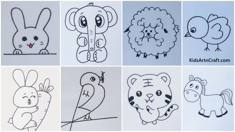 Cute Forest & Farm Animal Drawings for Kids - Kids Art & Craft