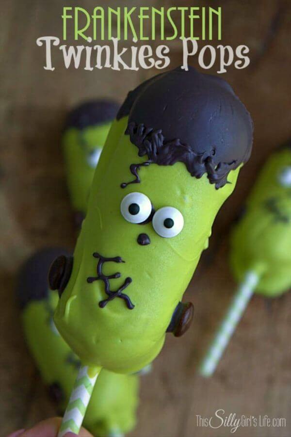 Frankenstein Monster As A Twinkie pop Snack Cake Crafts For Kids 