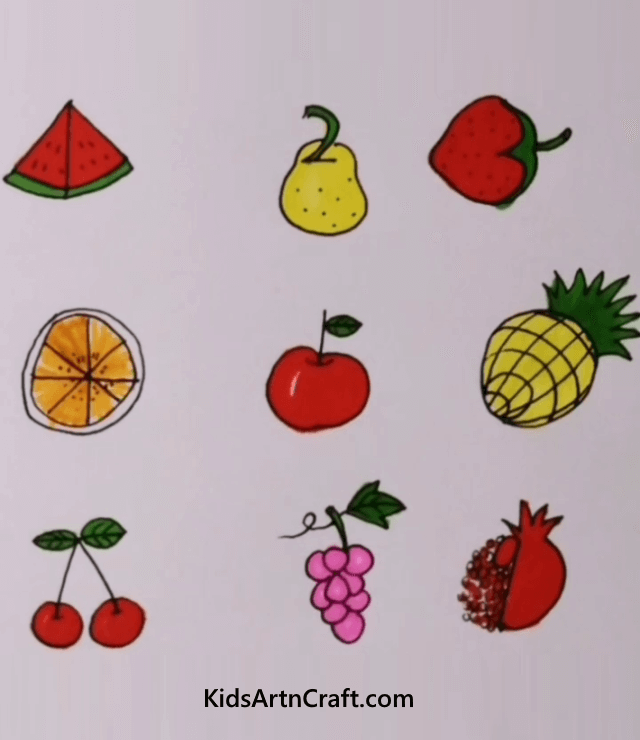 Different fruits Easy Eatable Drawing Ideas For Kids