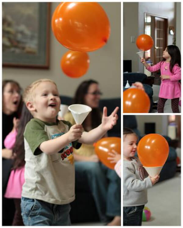 Catch The Balloons With A Funnel Easy game Idea For Kids