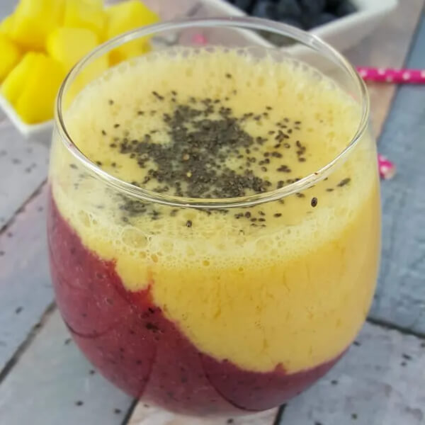 Yummy Looking Mango Blueberry Smoothie With Chia Seeds