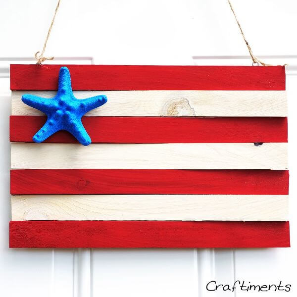 4th Of July Crafts And Recipes For Kids Patriotic Wood Shim Craft With Starfish Flag
