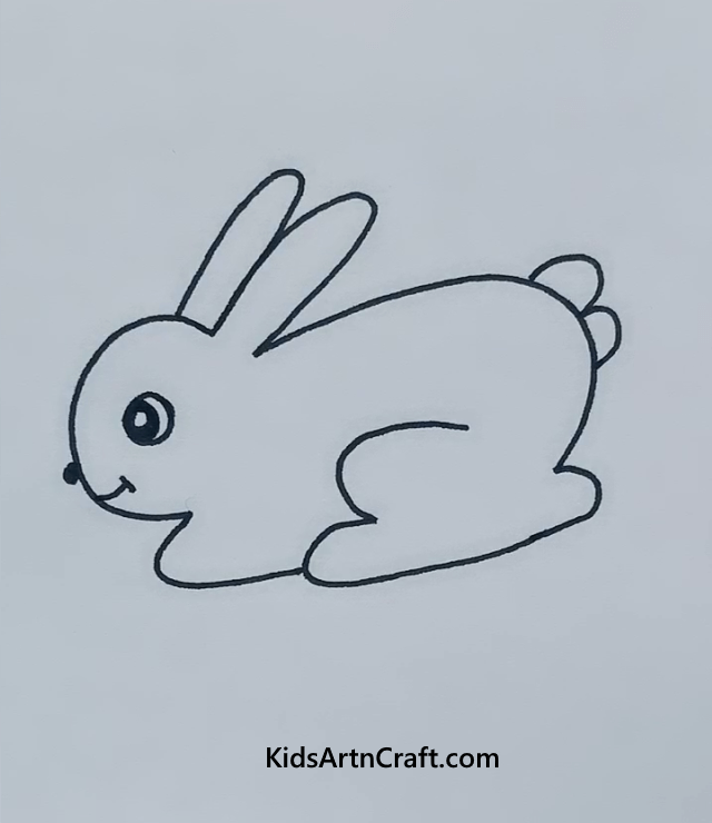 Super-Easy Bunny Drawing Made With Paper Sheet, Pencil & Permanent Marker For Kindergartner