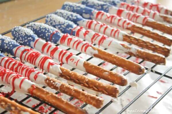 Red, White, And Blue Dipped Pretzels Recipe For 4th July Celebration