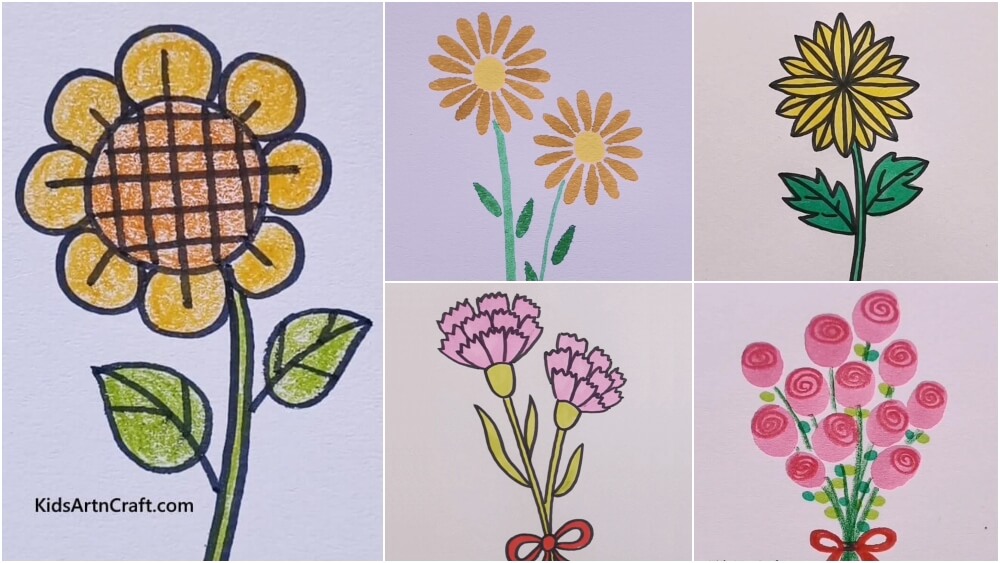 Simple Flower Drawings for Kids