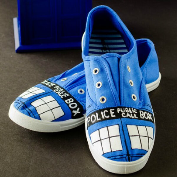 Tardis Blue upgrade Sneakers ideas for kids - Recycling Shoes Ideas For Young Ones