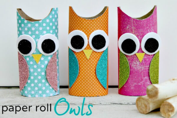 Easy & Simple Owl Craft With Toilet Roll Tube, Glitter & Foam - Artwork Ideas For Children Featuring Owls