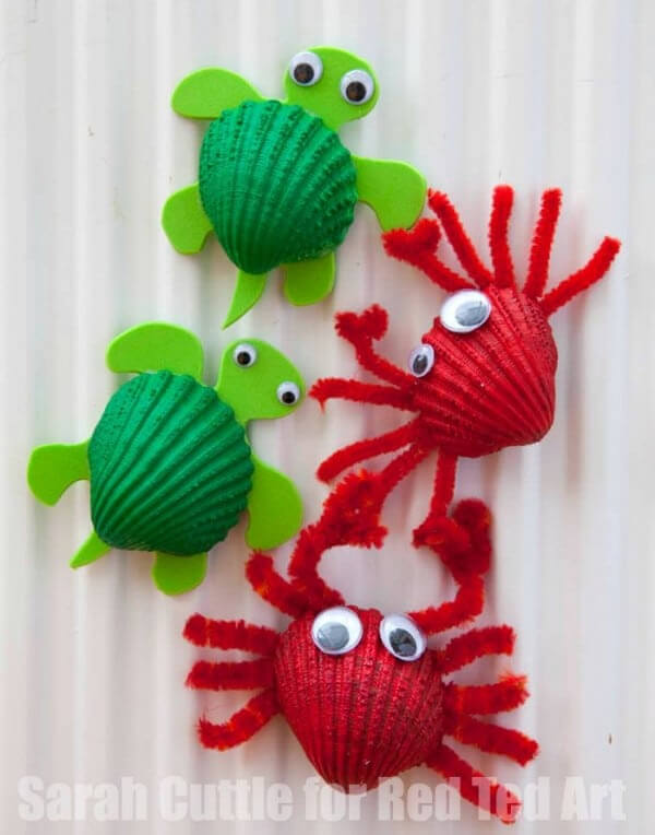 Seashell Turtle & Crab Magnet Crafts & Activity For Kids