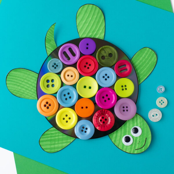 Recycled Buttons & CD Turtle Crafts & Activity For Kids