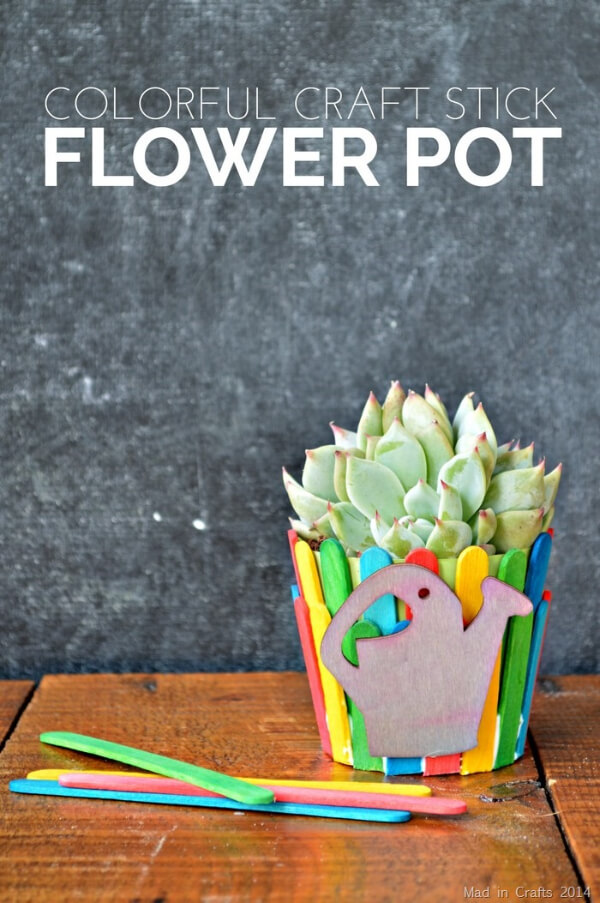 Simple Craft Stick Flower Pot For Kids