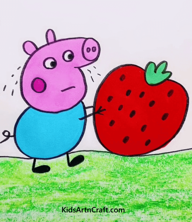 Oh! A big and Red Strawberry Little Pig Let's Draw It Quick