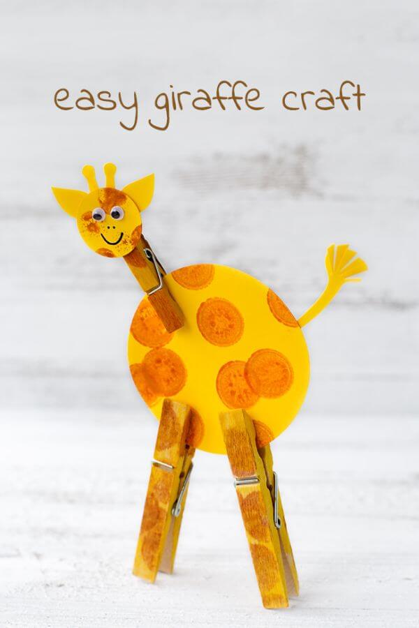 Cute Giraffe Craft Using Clothespin & Card Stock