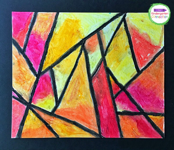 Geometrical Shapes Filled with Multicolors Using Oil Pastel