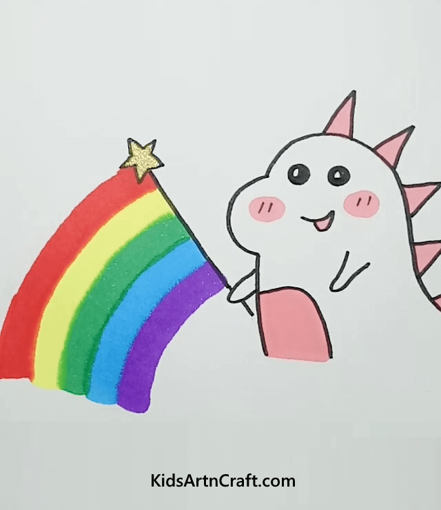 Cute Little Collection Of Easy Drawings For Kids Magical Rainbow Dinosaur