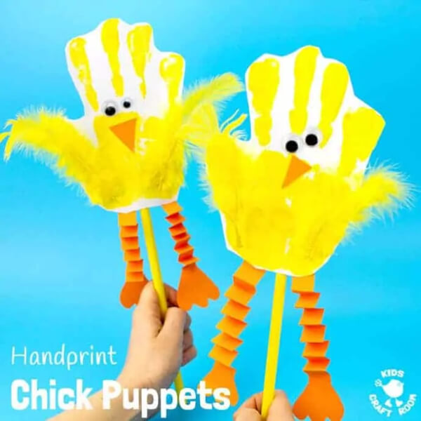 Spring Chick Crafts & Activities For Kids Handprint Chick Puppets Craft For Kids