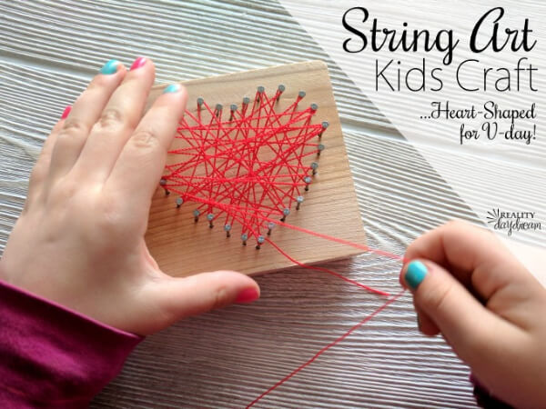 Heart-shaped String Art Idea For Kids